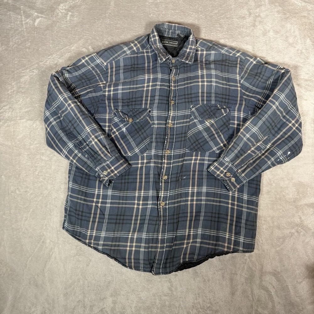 David Taylor Men’s Large Plaid Quilted Lined Flannel Shirt Jacket Blue Shacket